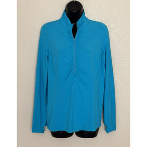 IBKUL 1/4 Zip Pullover Shirt Golf Tennis Blue Mesh Sleeve Mock Neck Tenniscore